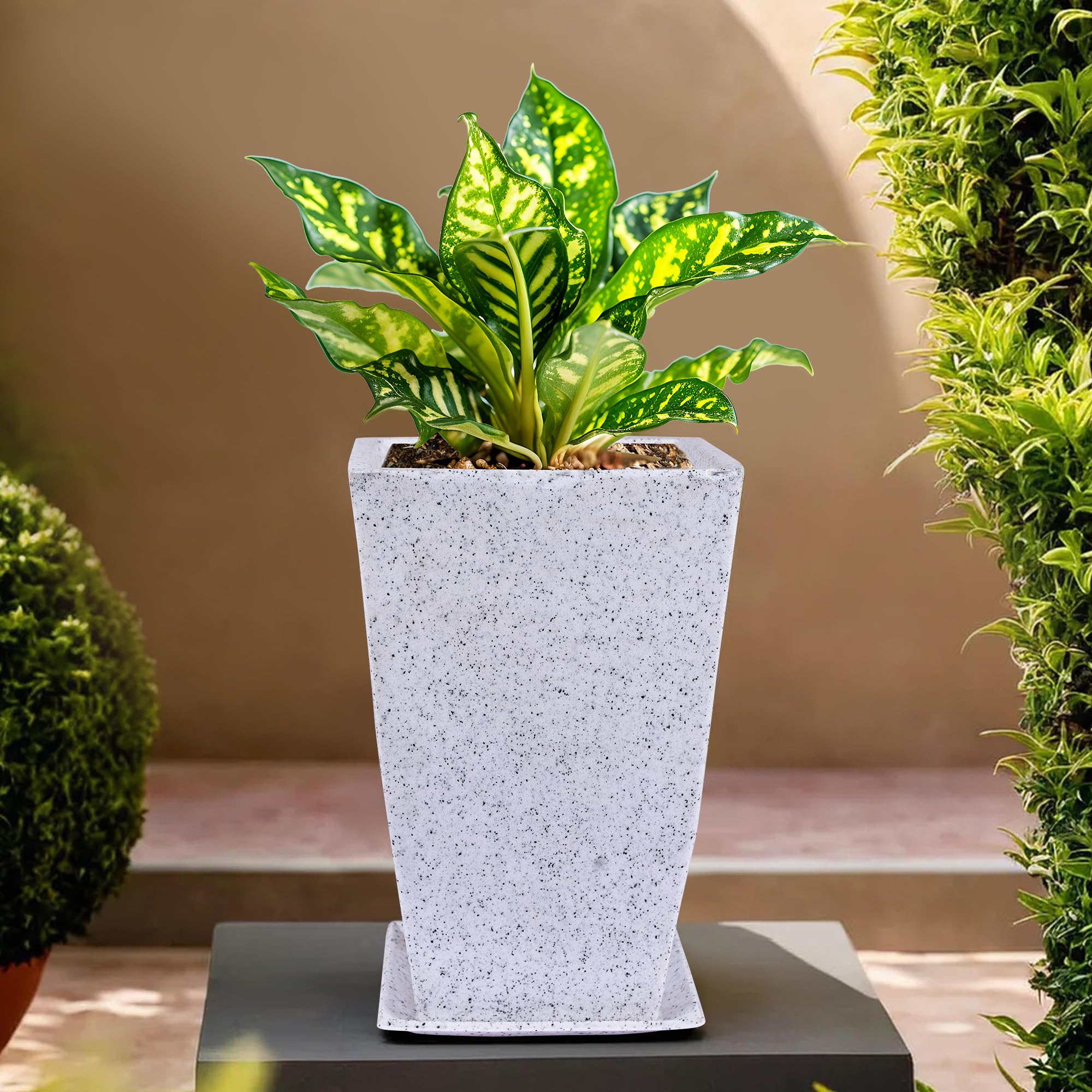 Kuber Industries Flower Pot with Plate | 12 Inch Lightweight Polymers Indoor-Outdoor Plant Pots | Flower Pot Gamla for Home-Office & Garden | Flower Pot for Balcony | Marble Tower | White (B0CYPLZX2Q) Amazon Price History, Amazon Price Tracker