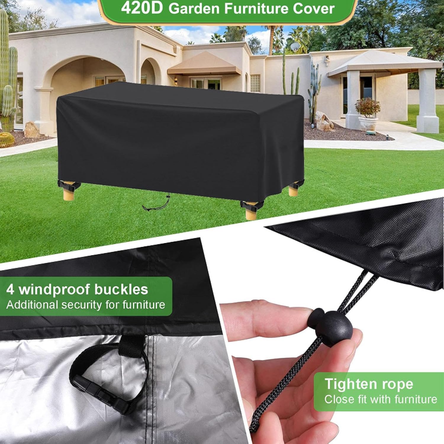 Outdoor Patio Furniture Covers Waterproof 106"L x 30"W x 14"H/270x75x35cm Heavy Duty Oxford Outdoor Table Chair Sectional Couch Sofa Cover,All-Weather General Cover for Outside Lawn Deck Backyard