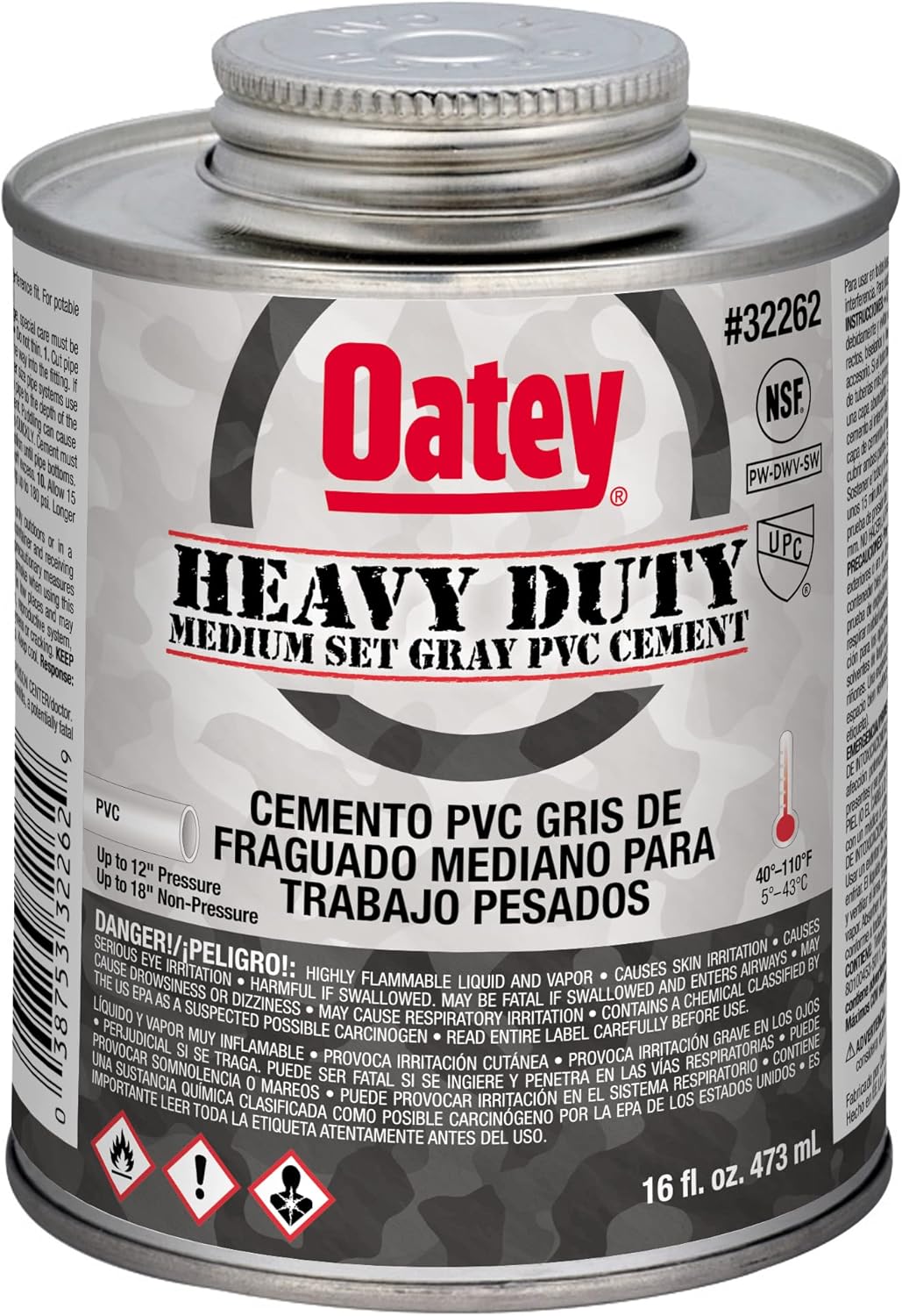 oatey 32262 Contact Cements, 16 oz, Gray