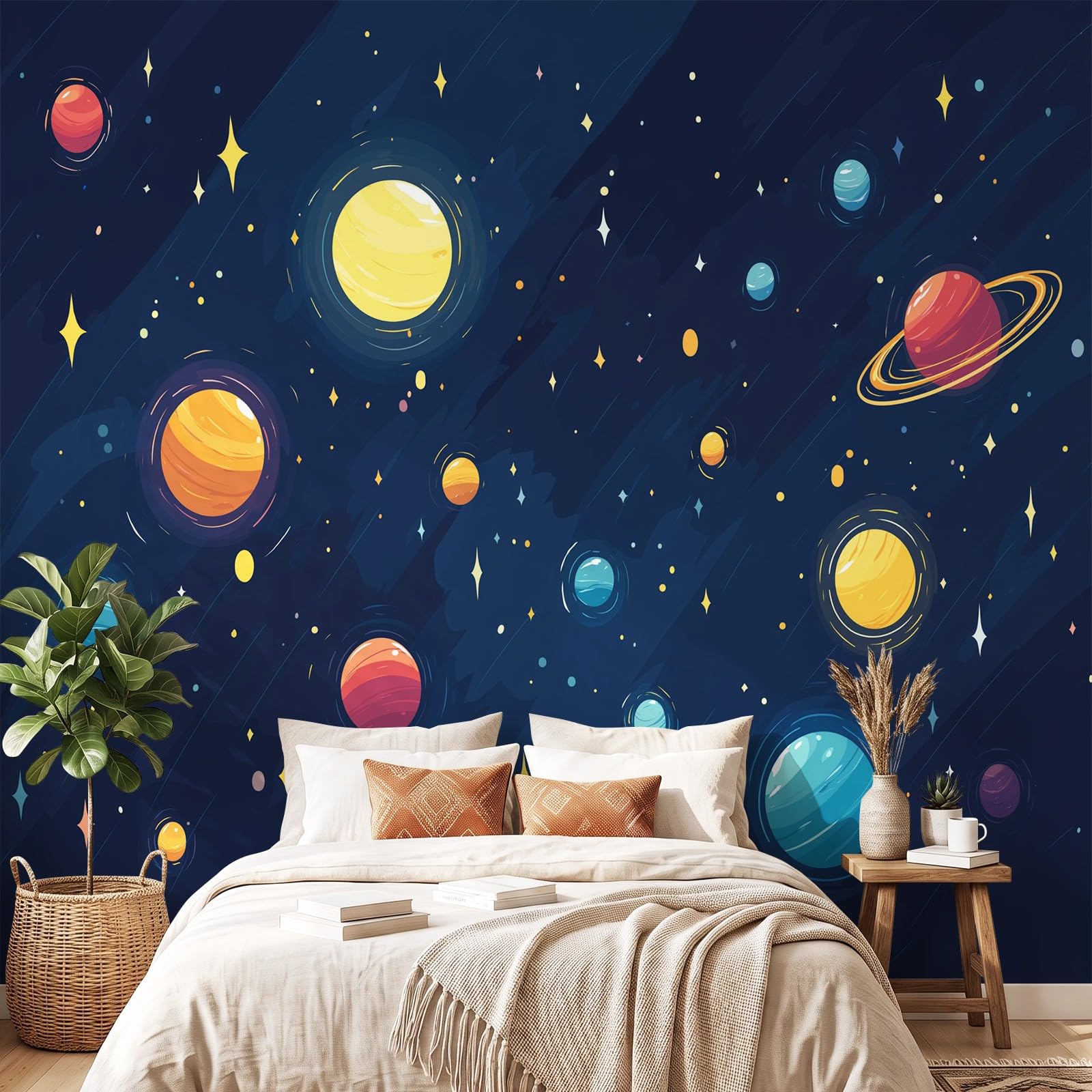 Générique Panoramiczna tapeta z niebieskim rysunkiem w gwiazdki o północy dziecka 300 x 210 cm (szer. x wys.) gigantyczny plakat ścienny, dekoracja ścienna premium, do salonu, pokoju dziecięcego i