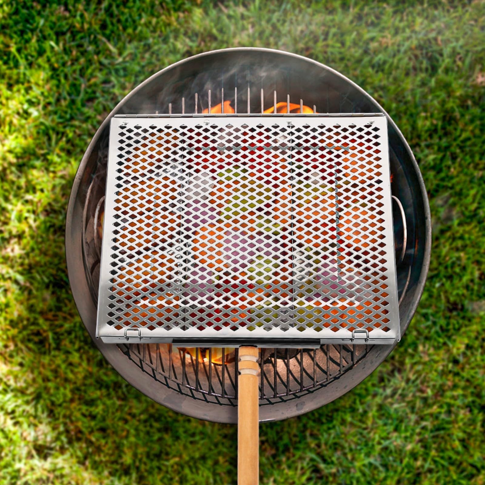 Utensilios de barbacoa de grado alimenticio, mango ergonómico, para barbacoa y pescado, para voltear uniformemente distribución de calefacción, parrilla de grado alimenticio, bandeja para exteriores
