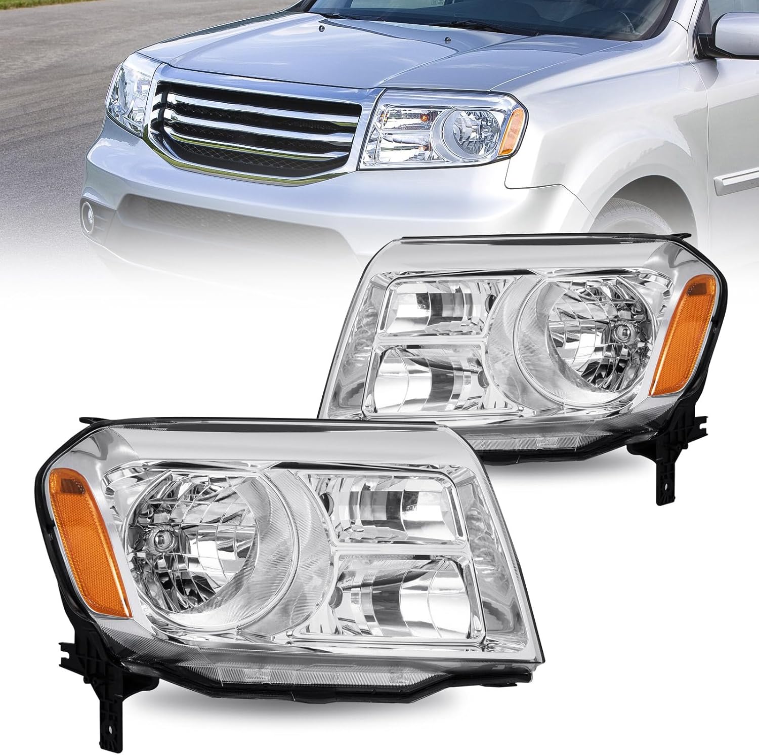 Huray Headlights Assembly for Honda Pilot 2012 2013 2014 2015 OE Head Lamp Replacement Pair Driver and Passenger Side