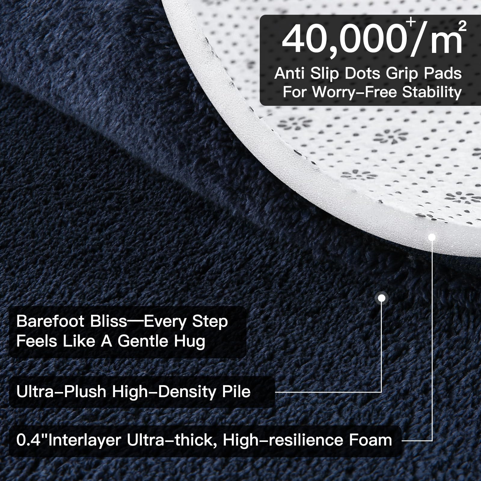 Sour Lemon Rugs Living Room 60x120cm, Navy Blue Shaggy Fluffy Bedside Rug, Short Pile Soft Runner Rugs - Image 4