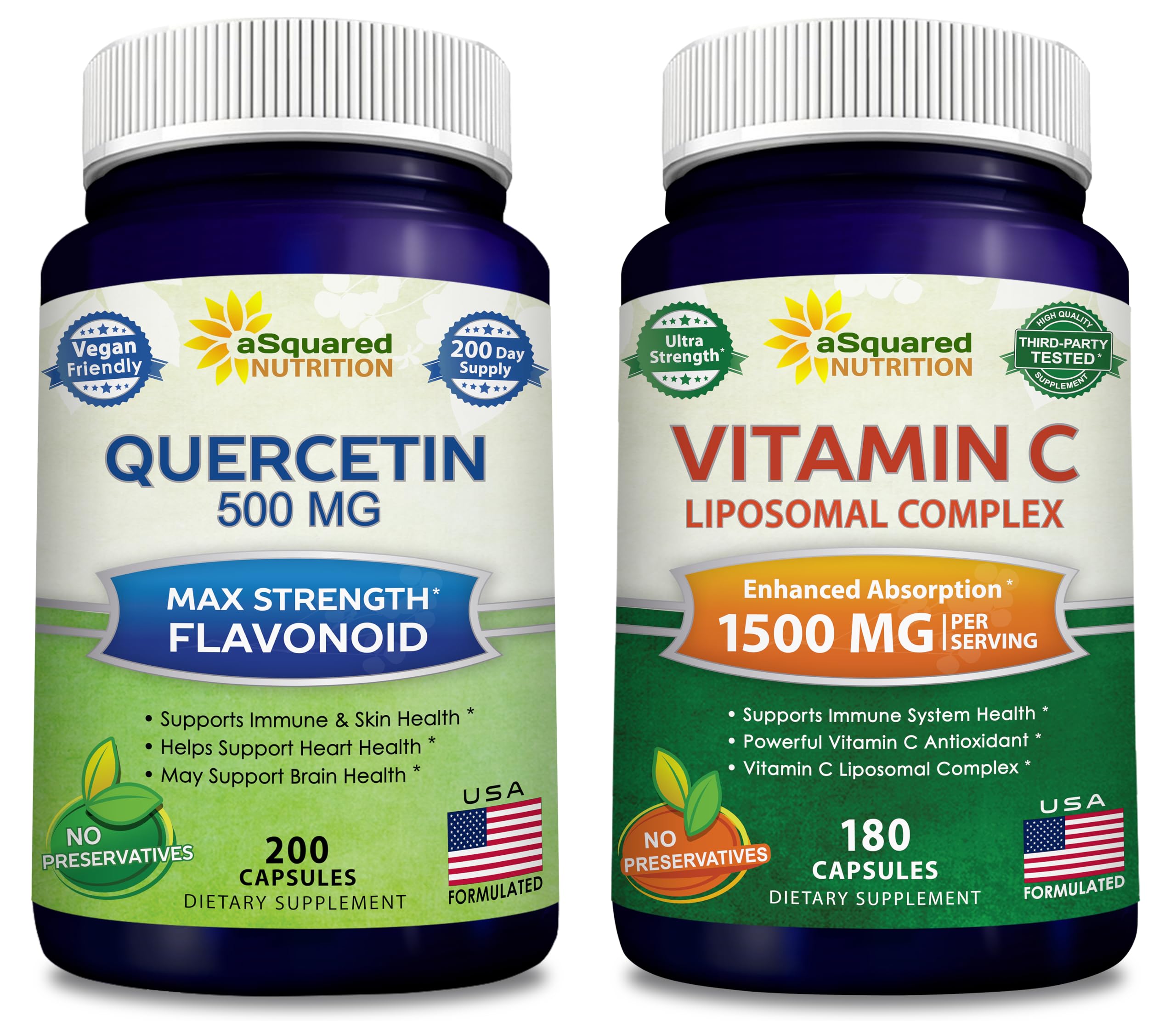 aSquared Nutrition Bundle for Quercetin 500mg & Vitamin C Liposomal Complex 1500mg - Immune Support