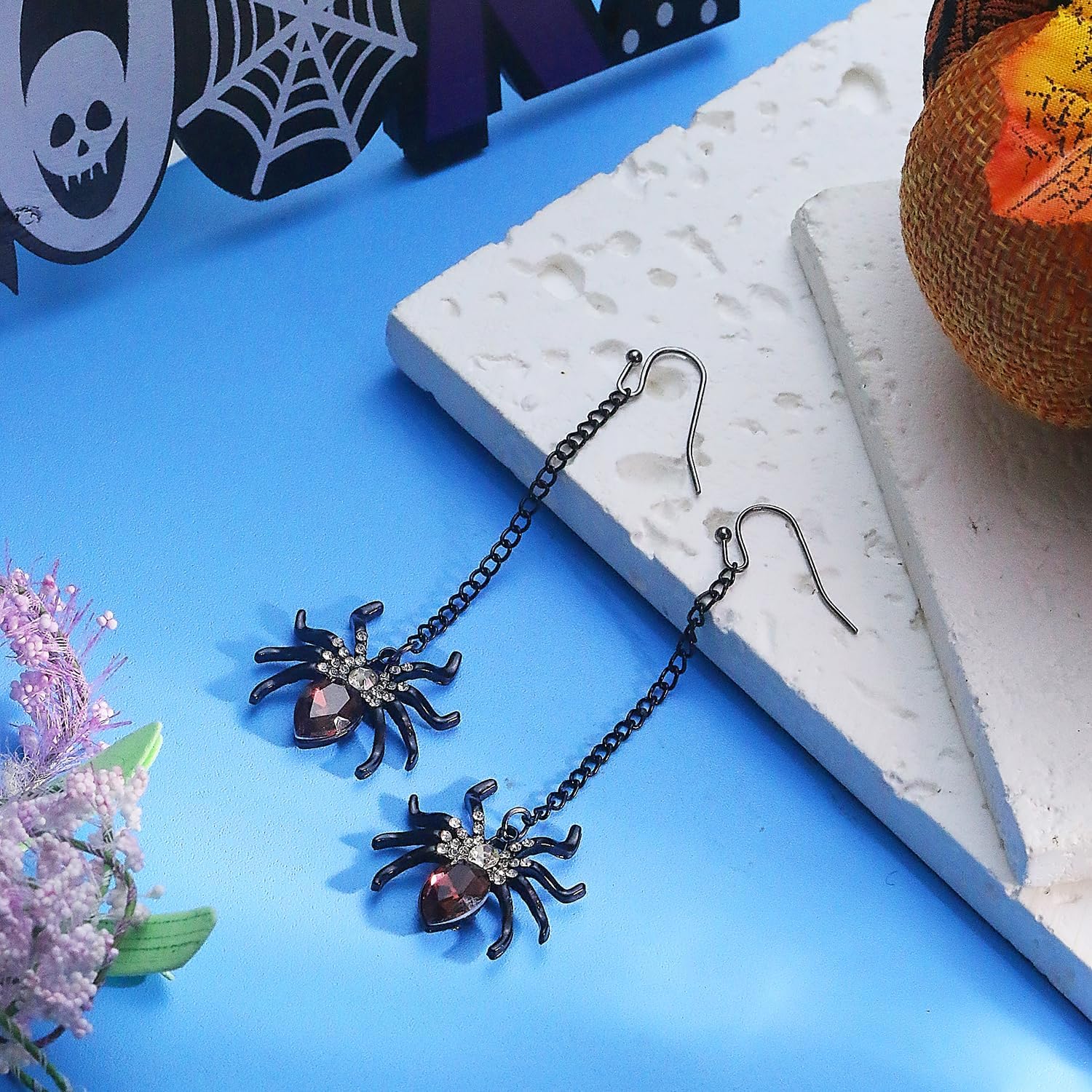 Gothic Black Bat Spider Dangle Earrings - Zircon BOO Hoop Earrings for Women's Halloween Party - Image 4