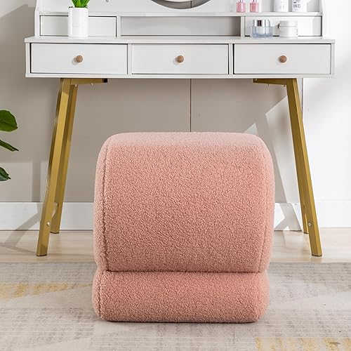 Miniatura 5 de Taburete otomano de peluche, moderno en forma de S, taburete de tocador de sherpa Boucle, puf otomano, taburete decorativo para el suelo, para sala