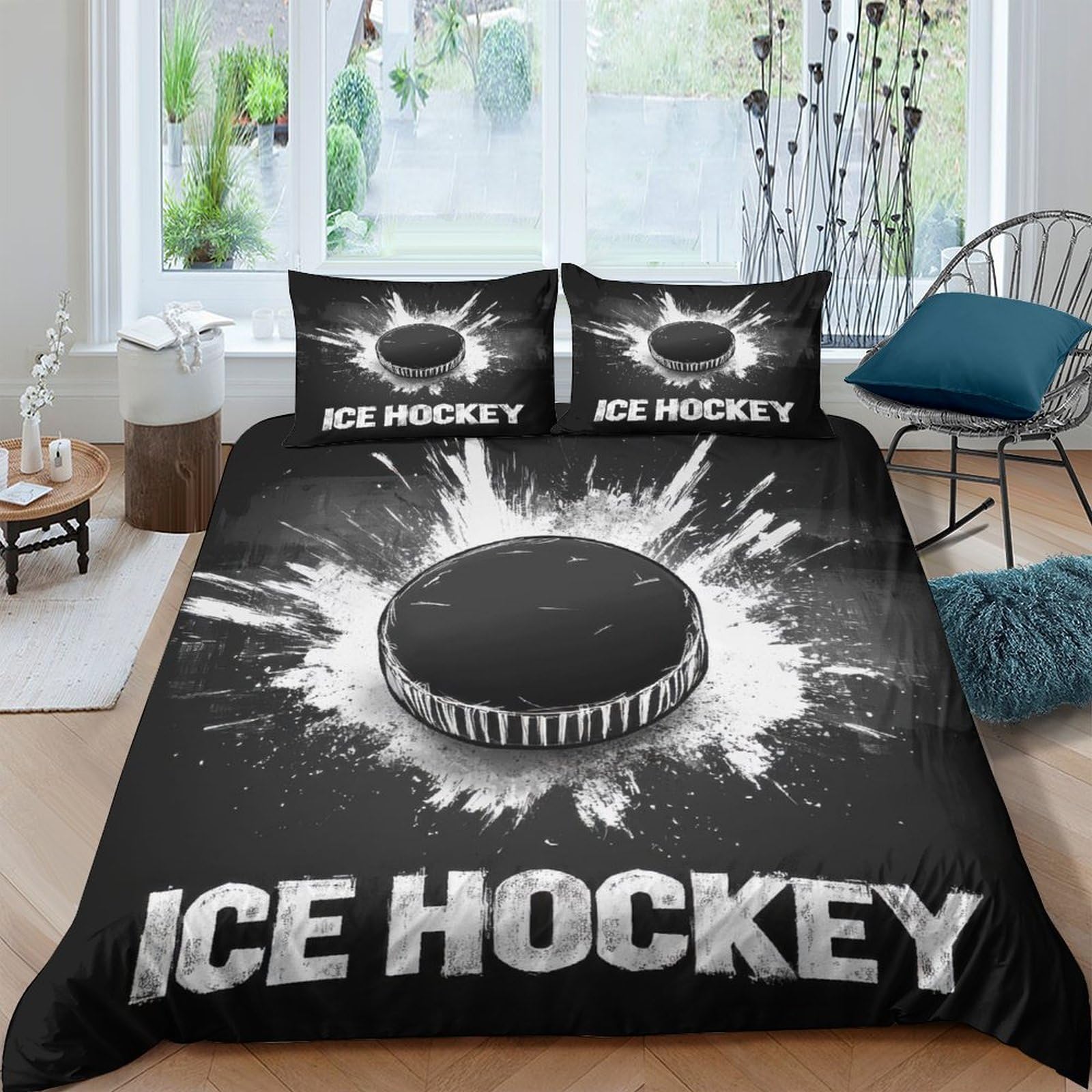 Ctjqhvkz Style-8 3D Printed Ice Hockey Black Splash Fitted Sheet Microfiber Soft Bed Cover For Bedroom Dorm Mattress Protection Decor Single（135X200cm）