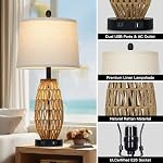 CINSARY 27" Boho Rattan Table Lamp with Night Light, Wicker Bedside Lamp with USB A+C Charging Port, Woven Coastal Bedroom Lamps for Nightstand, Tall Farmhouse Lamps for Living Room Single