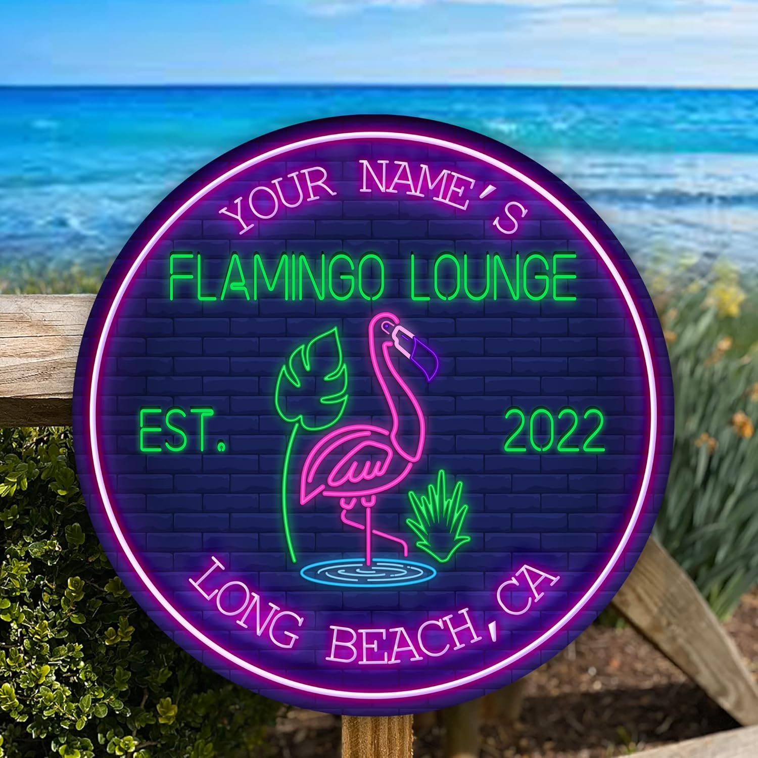 Artsy Woodsy Custom Flamingo Lounge Wood Sign (Not Carved or Neon), Summer Decor, Coastal Nautical Tropical Beach Decor Outdoor Indoor, Pool Sign, Tiki Bar Backyard Bar & Grill Patio Porch Deck (06)