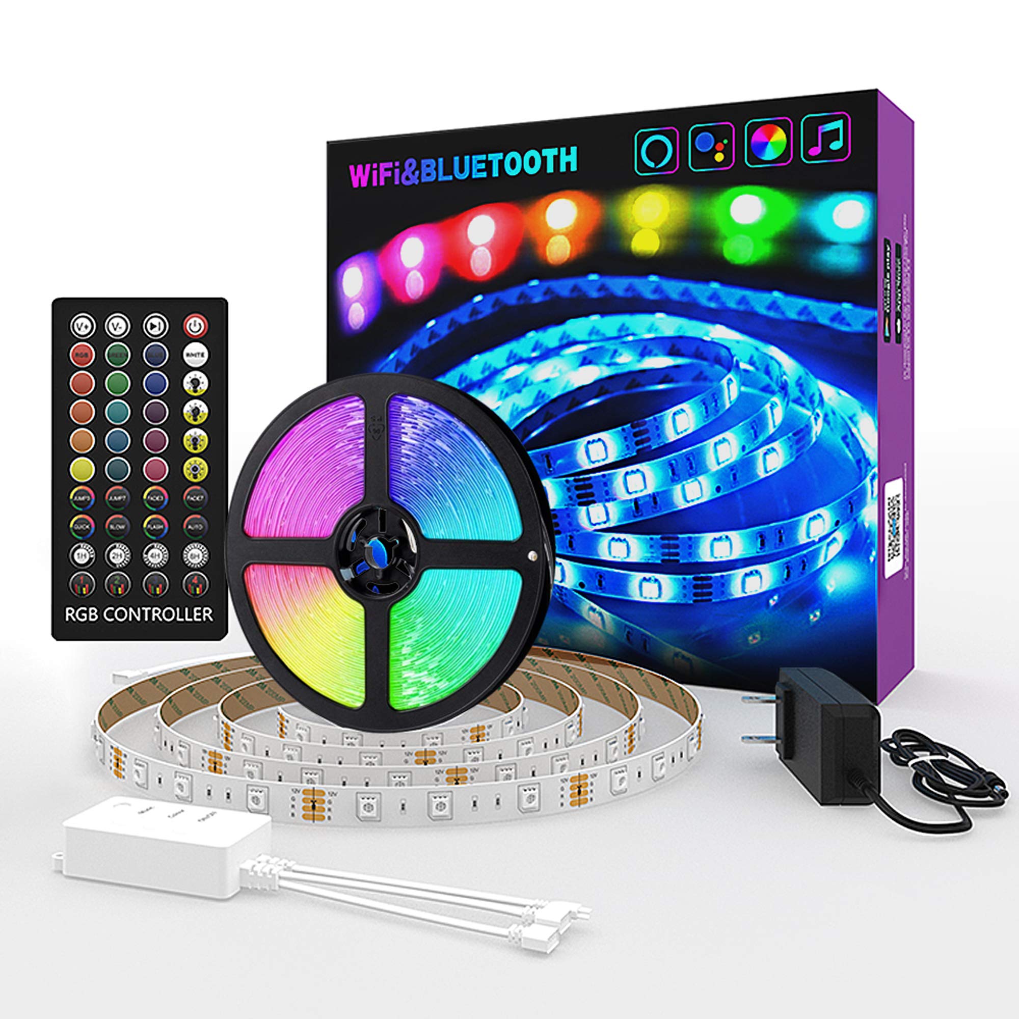 Alexa & Google Home 5M 150 LED Smart Light Strips Colour Changing Music Sync Mood Lights TV Glow Bedroom Living Room Ambiance Party Lighting Bluetooth WiFi App & Remote Control Timer Function