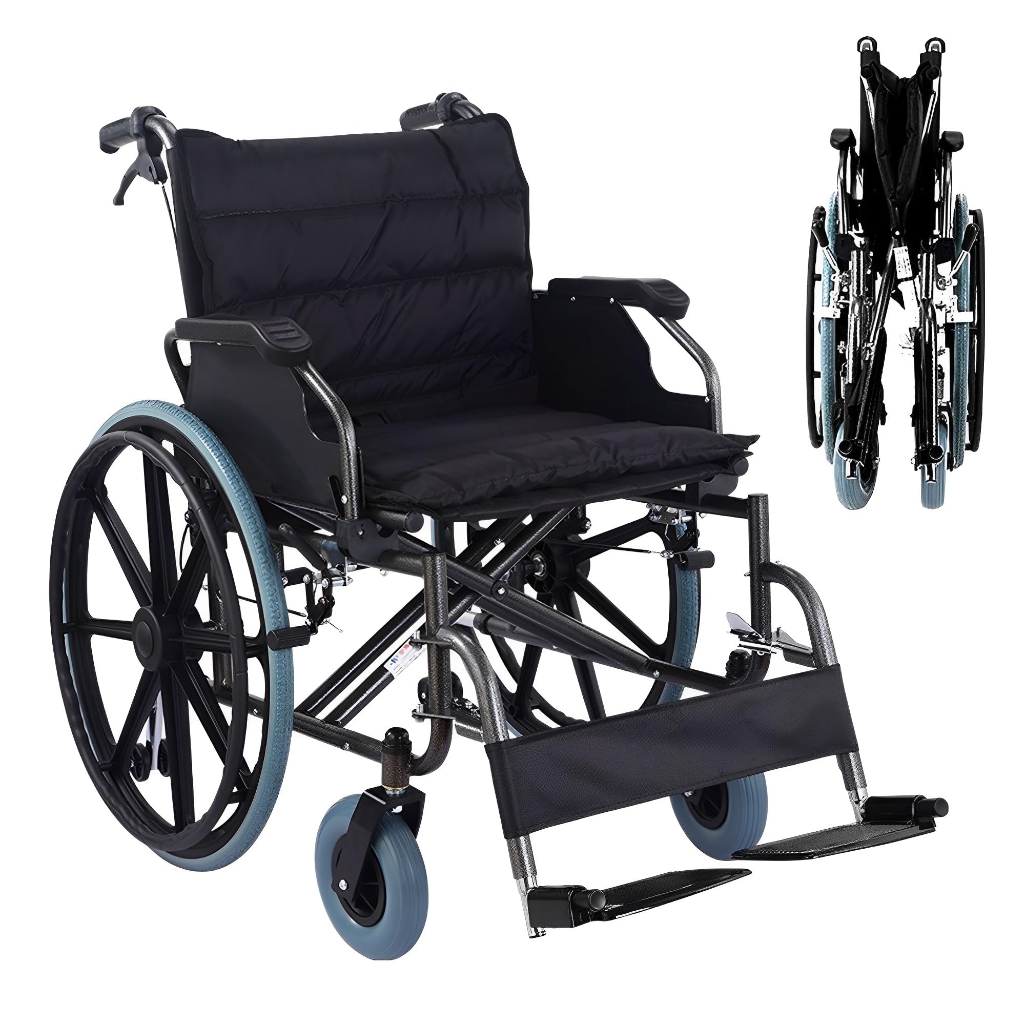 Bariatrischer Rollstuhl, tragbar, extra breit, 51 cm, Stahl, zusammenklappbar, selbstfahrend, strapazierfähig, 20 kg, für ältere Menschen und Behinderte, Reisen und