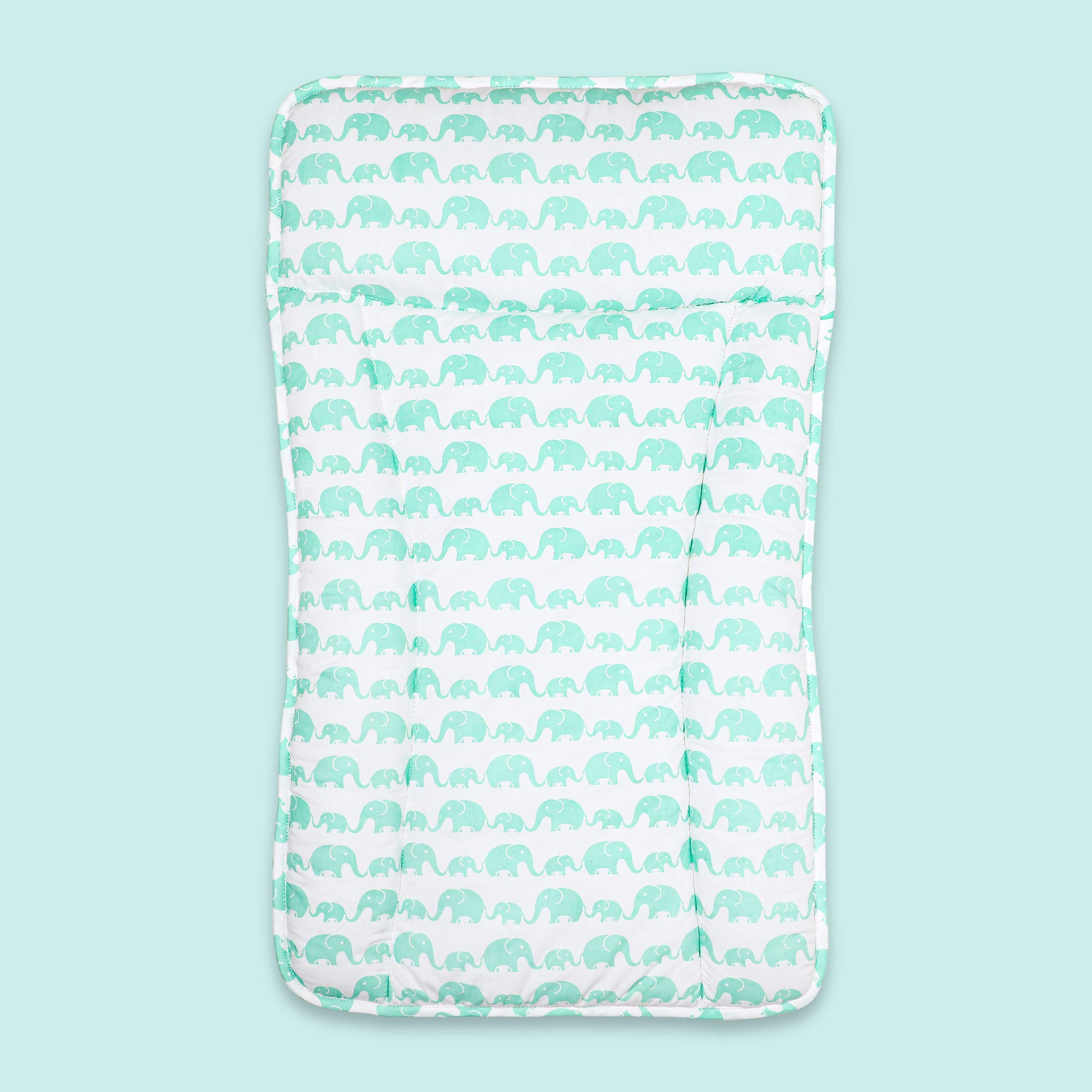Masilo Organic Cotton Baby Changing Mat, Reversible/Non Allergic/Unisex, Newborn Baby Essentials, 76cm x 43cm x 2.5cm, Elephant Green