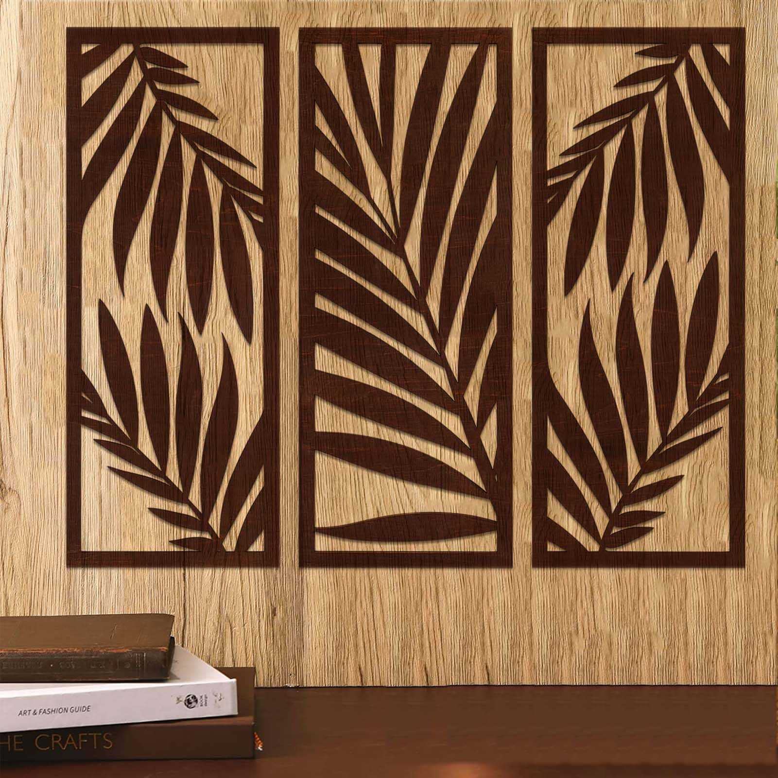 Foglie di palma 3D, decorazione da parete, 3 pezzi, in legno