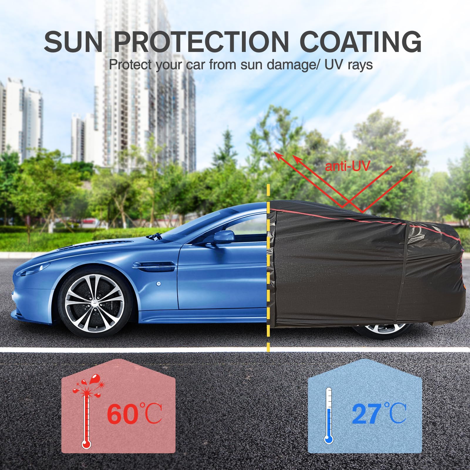Car Cover Waterproof All Weather 6 Layers Full Exterior Covers with Zipper Cotton Mirror Pocket Outdoor Car Cover — view 6