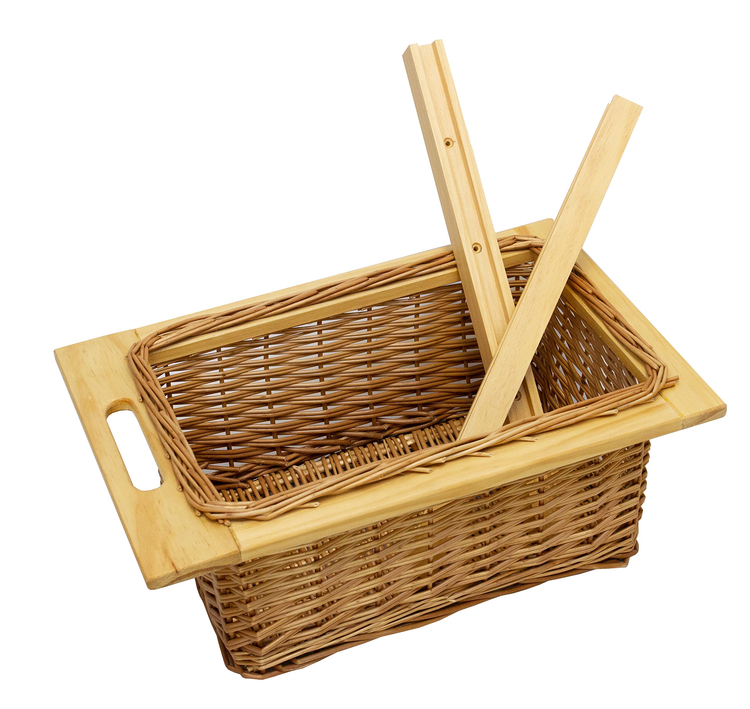 2 Ausziehbare Weidenkörbe Küche Rattan 400mm Küchenkörbe Aufbewahrung Lagerung Speisekammer Unterschrank & Läufer Buche massiv 40cm Landhausstil 100% handgefertigt Befestigungssatz inklusive - Braun