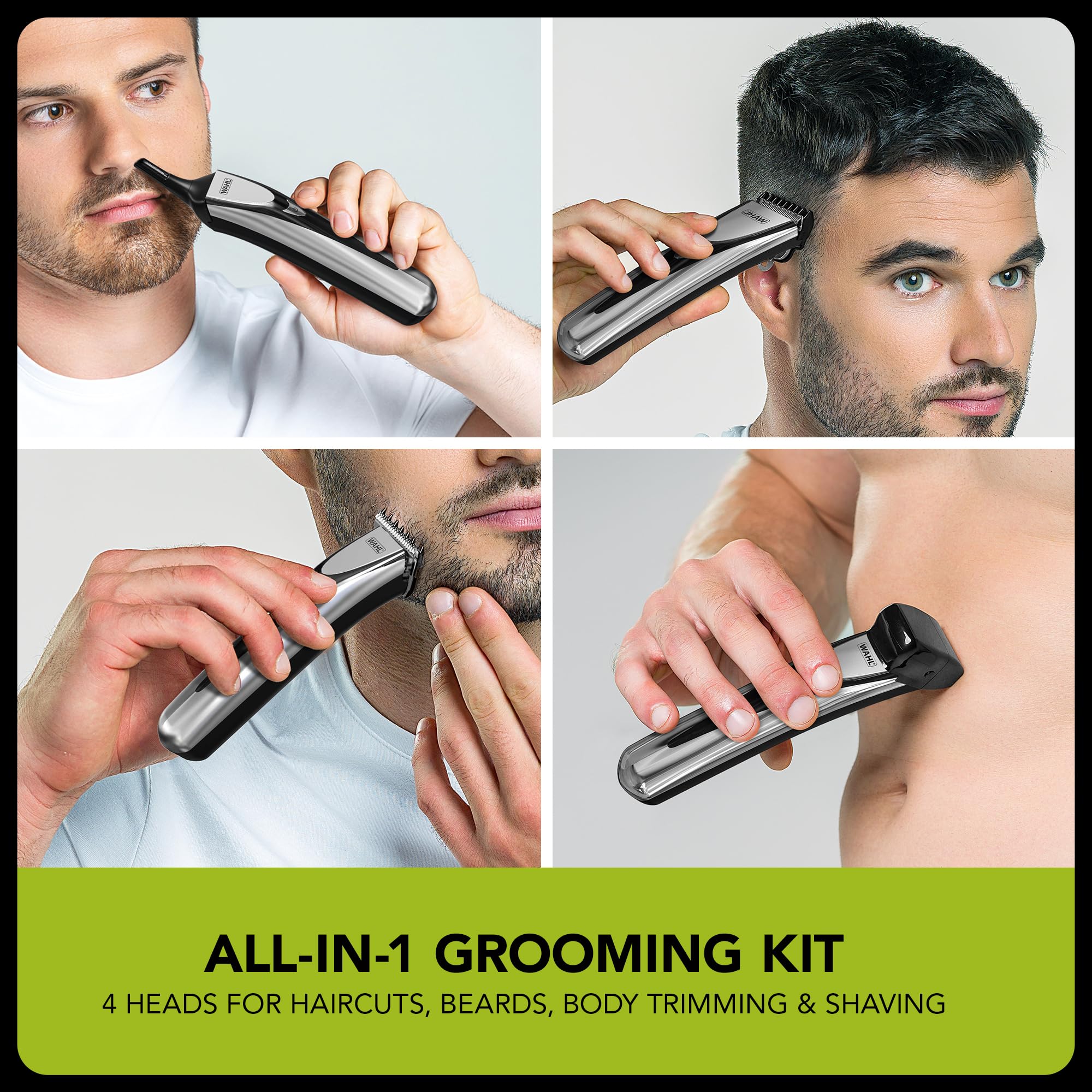 WAHL Elite Groom, rasatura completa del corpo, testine lavabili, rifinitura del naso, depilazione delle orecchie, batteria a lunga durata, perfetto per lui, facile manutenzione
