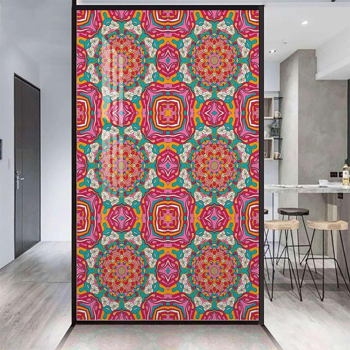 Black Gray Green Window Film Privacy Window Film Frosted Glass Film Nostalgic Eucalyptus Leaf Flowers Removable Static Cling Window Film Stickers Flowers 35.4Wx78.7L-inch