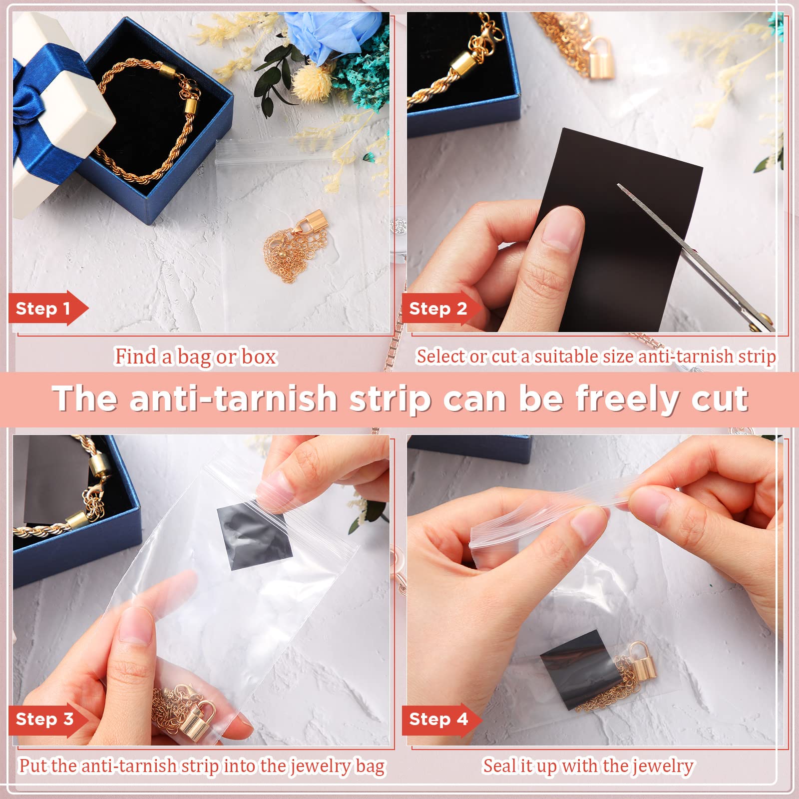 Anti Tarnish Strips for Jewelry Silver Tarnish Prevention Strips Anti Tarnish Paper Tabs for Jewelry Storage 7 x 2 Inch, 1 x 2 Inch, 1 x 1 Inch (75 Pieces) - Image 2