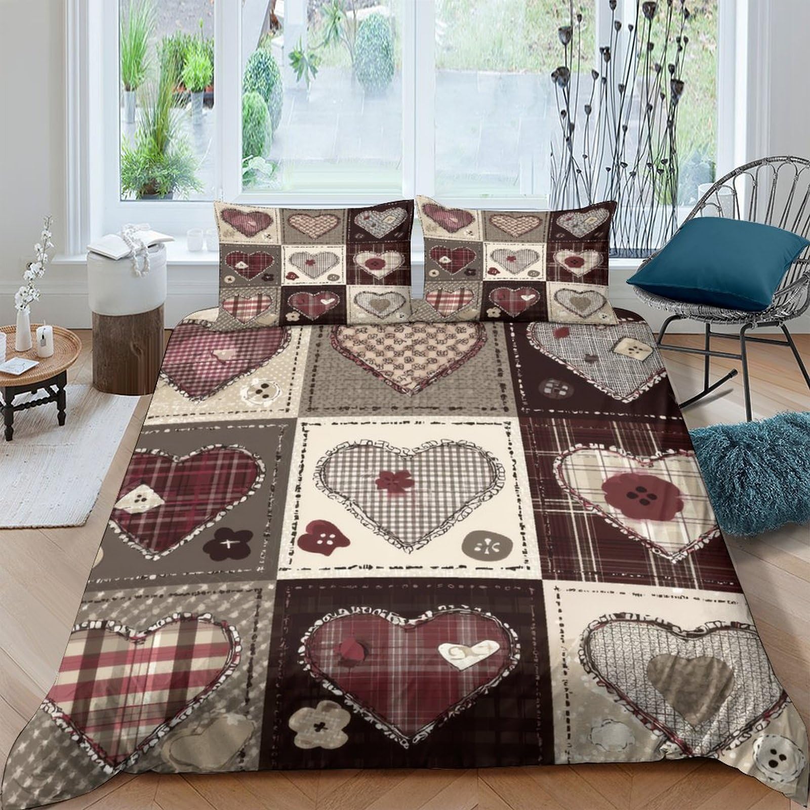 Ctjqhvkz Style-3 3D Printed Patchwork Heart Fitted Sheet Microfiber Soft Non Slip Bed Cover For Bedroom Dorm Decor Single（135X200cm）