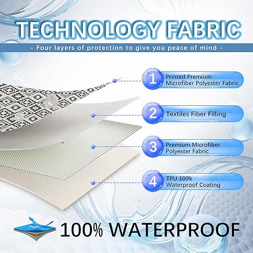 Miniatura 3 de ALIECOM Funda 100% impermeable para sofá de 3 cojines, funda protectora de muebles con estampado y bolsillos para perros (L, gris a cuadros)