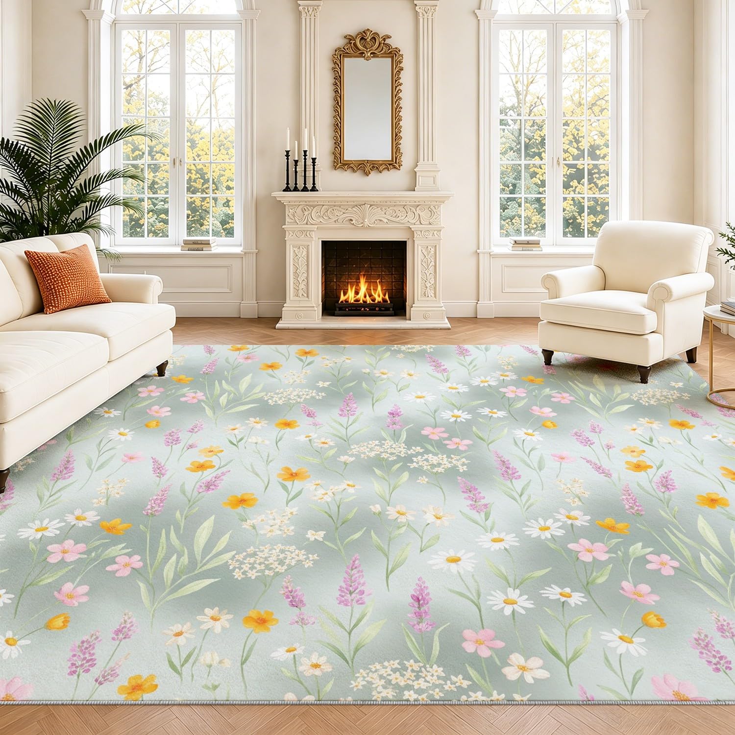 Générique Tapislavables 60 x 120 cm, Moquette d’Accent antidérapante Moderne Élégant avec Motif en Rayures Fleurs Moquette intérieure à Poils Bas pour Salon