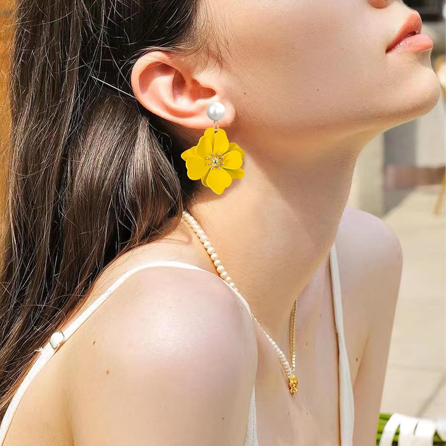 Pearl Flower Stud Earrings for Women Floral Pearl Earrings with Gold Bud Small Studs Hypoallergenic for Her Wedding Birthday Anniversary - Image 2