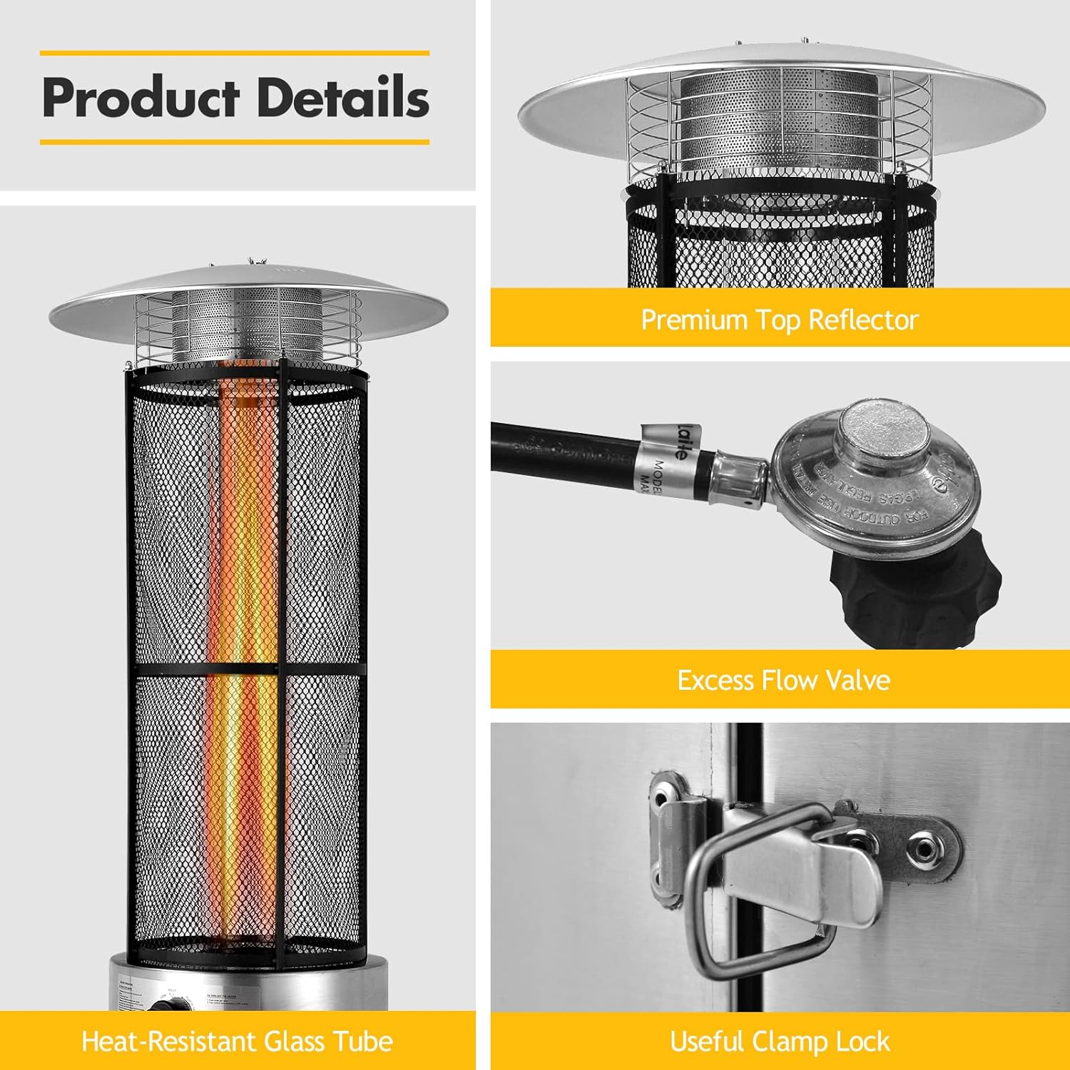 Moccha Propane Patio Heater, 40,000 BTU Freestanding Patio Heater with Wheels Quartz Glass Tube, Safety Auto Shut Off, Round Space Heater, Stainless Steel Outdoor Heater for Backyard, Garden Moccha Propane Patio Heater, 40,000 BTU Freestanding Patio Heater with Wheels Quartz Glass Tube, Safety Auto Shut Off, Round Space Heater, Stainless Steel Outdoor Heater for Backyard, Garden