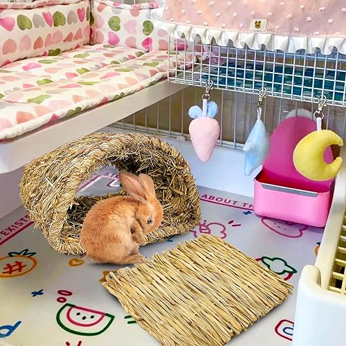Miniatura 4 de Hamiledyi Rabbit Grass TunnelNatural Straw Woven Mat Winter Warm Hideaway Hut for Bunny Gerbil Ferrets Guinea Pig Chinchilla
