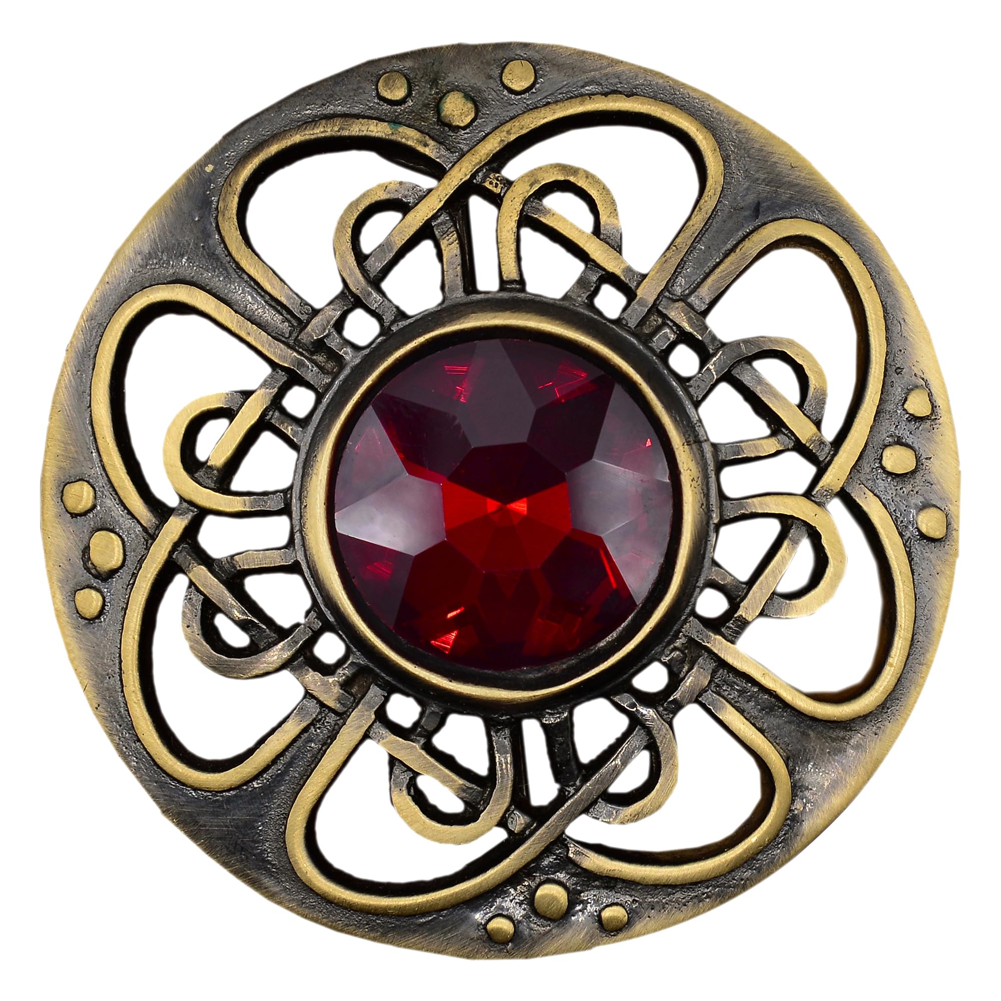 Elegant Culloden Plaid Brooch – Scottish Kilt Fly Plaid Brooch Intricate Celtic Knot in Pewter with Gemstone 3-Inch Diameter – Ideal for Scottish Kilts &amp; Formal Wear