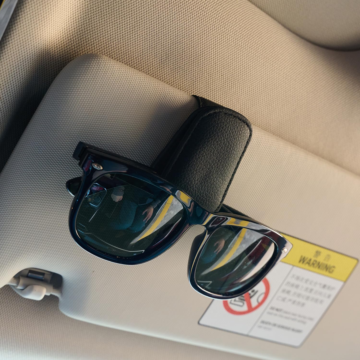 Supporto Per Occhiali Da Sole Per Auto 2 Pezzi - Porta Occhiali In Pelle Con Ventosa Magnetica, Universale, Nero - 2