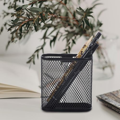 Miniatura 4 de Estuche organizador de lápices de malla con forma ovalada, organizador de almacenamiento hueco de metal, soporte de papelería de escritorio, soporte