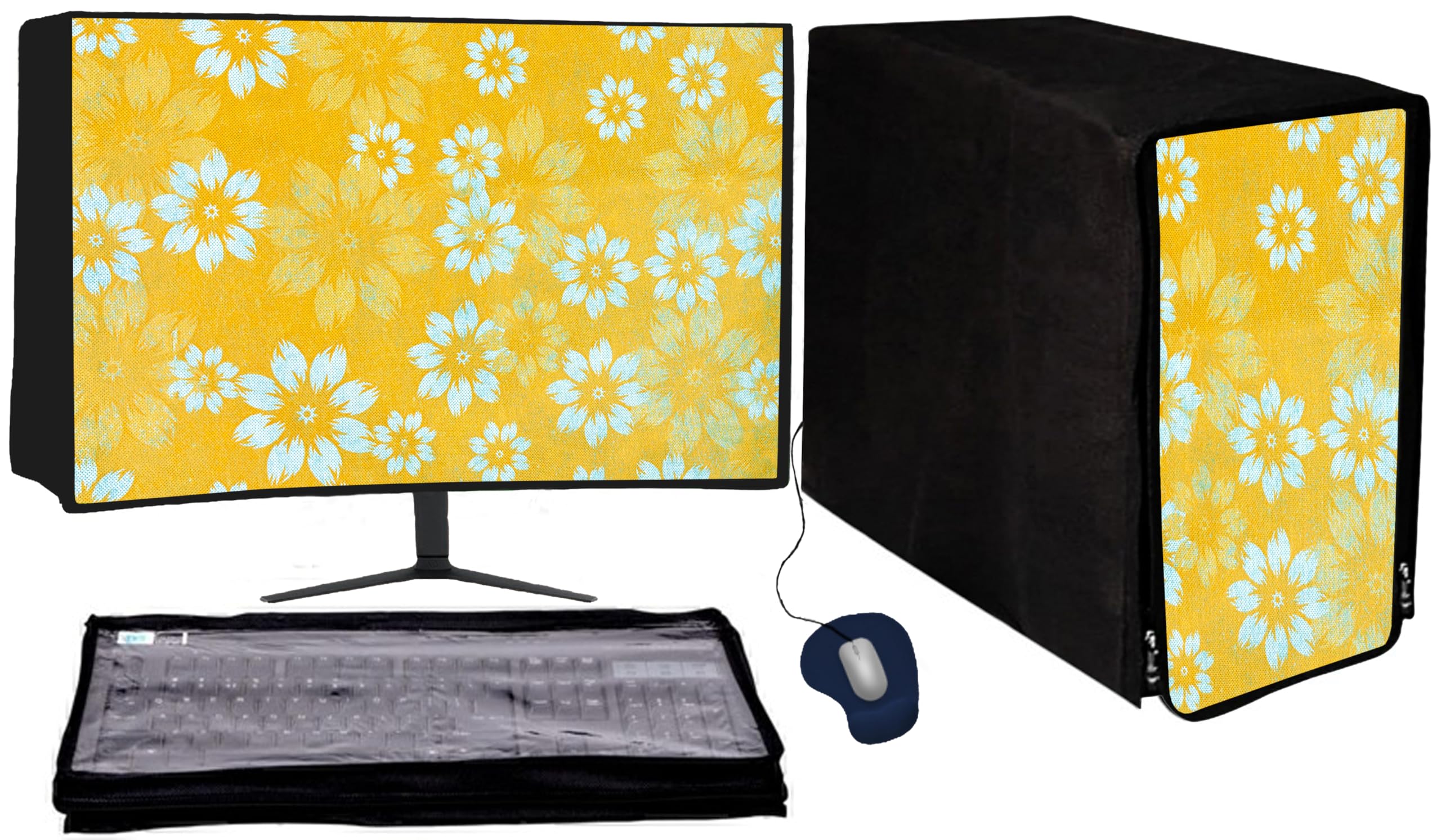 PVC Gutsav Sales Desktop Cover Full Set 24 Inch Moniter, Keyboard, Cpu, 3 Set Cover, LCD, Yellow