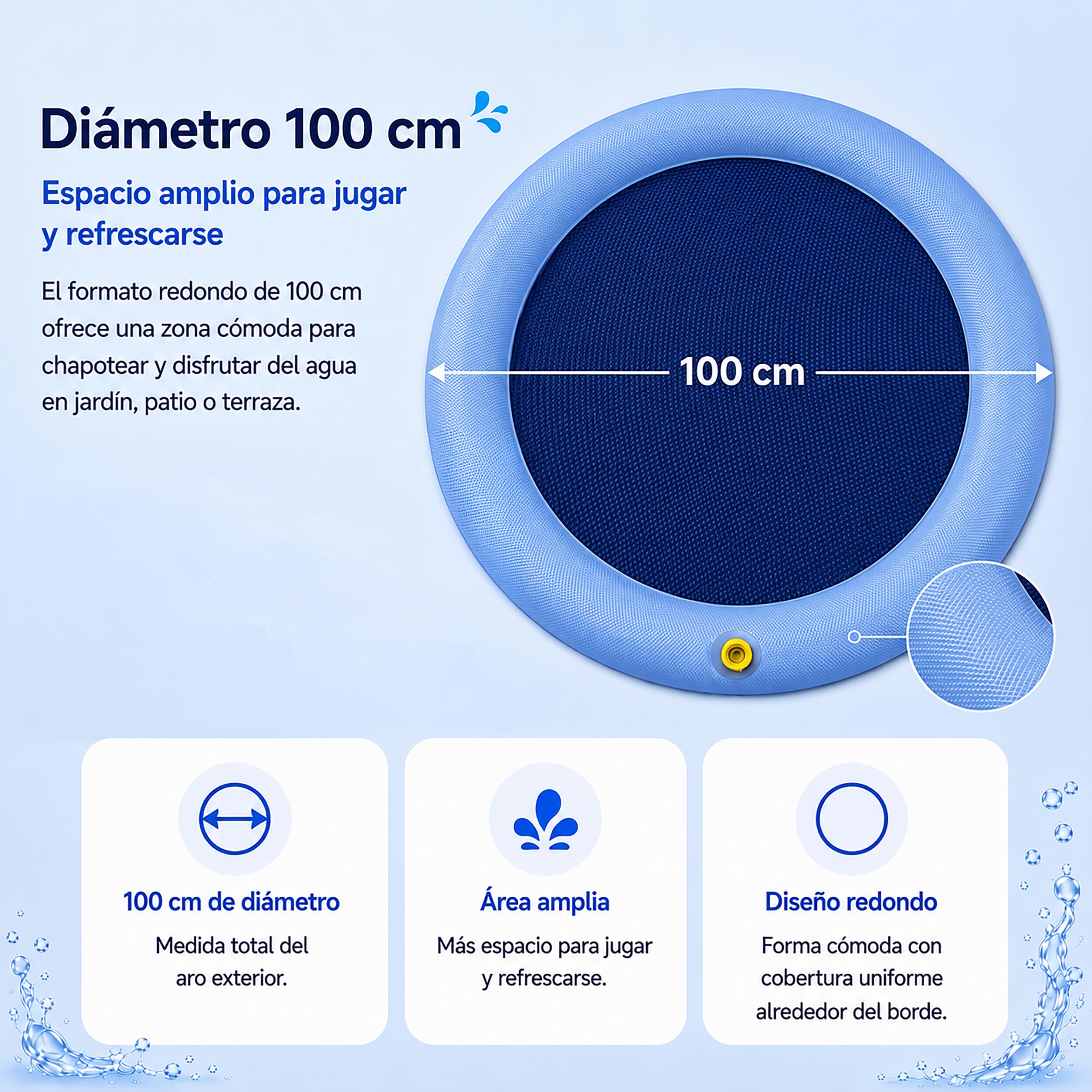 BESCH Piscina para Perros 100 cm, Splash Pad para Perros con Aspersor 360°, Alfombrilla de Agua Antideslizante de PVC, Conexión a Manguera, Plegable para Jardín, Patio y Juegos de Verano
