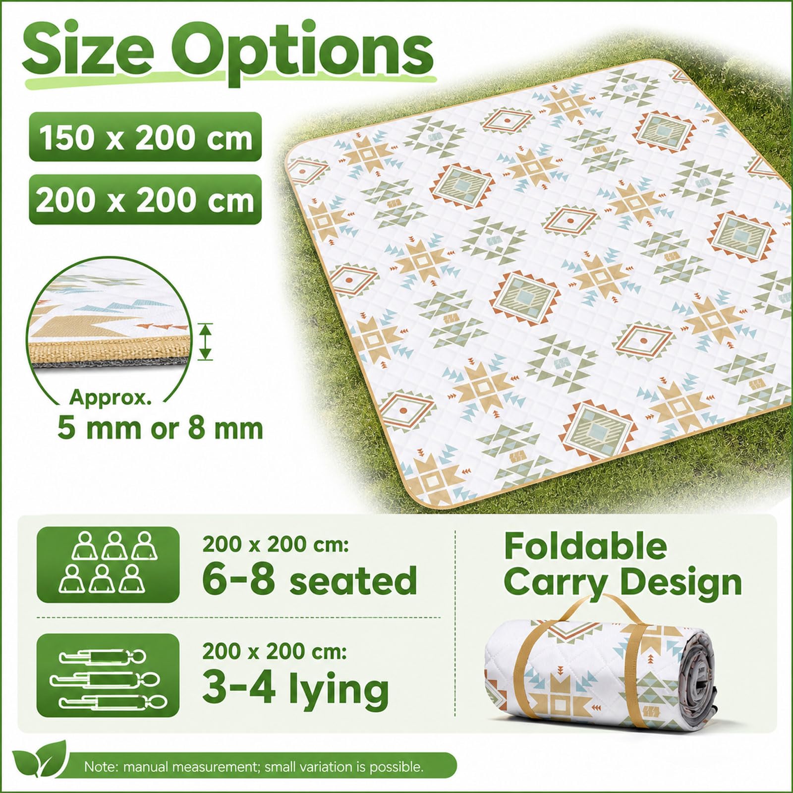 Colchoneta de Camping,Mantas de picnic impermeable,Mantas Grande de Picnic y Playa,esterilla de dormir plegable para camping,Engrosada y cómoda,Ligera y Portátil,para Acampar,al Aire Libre