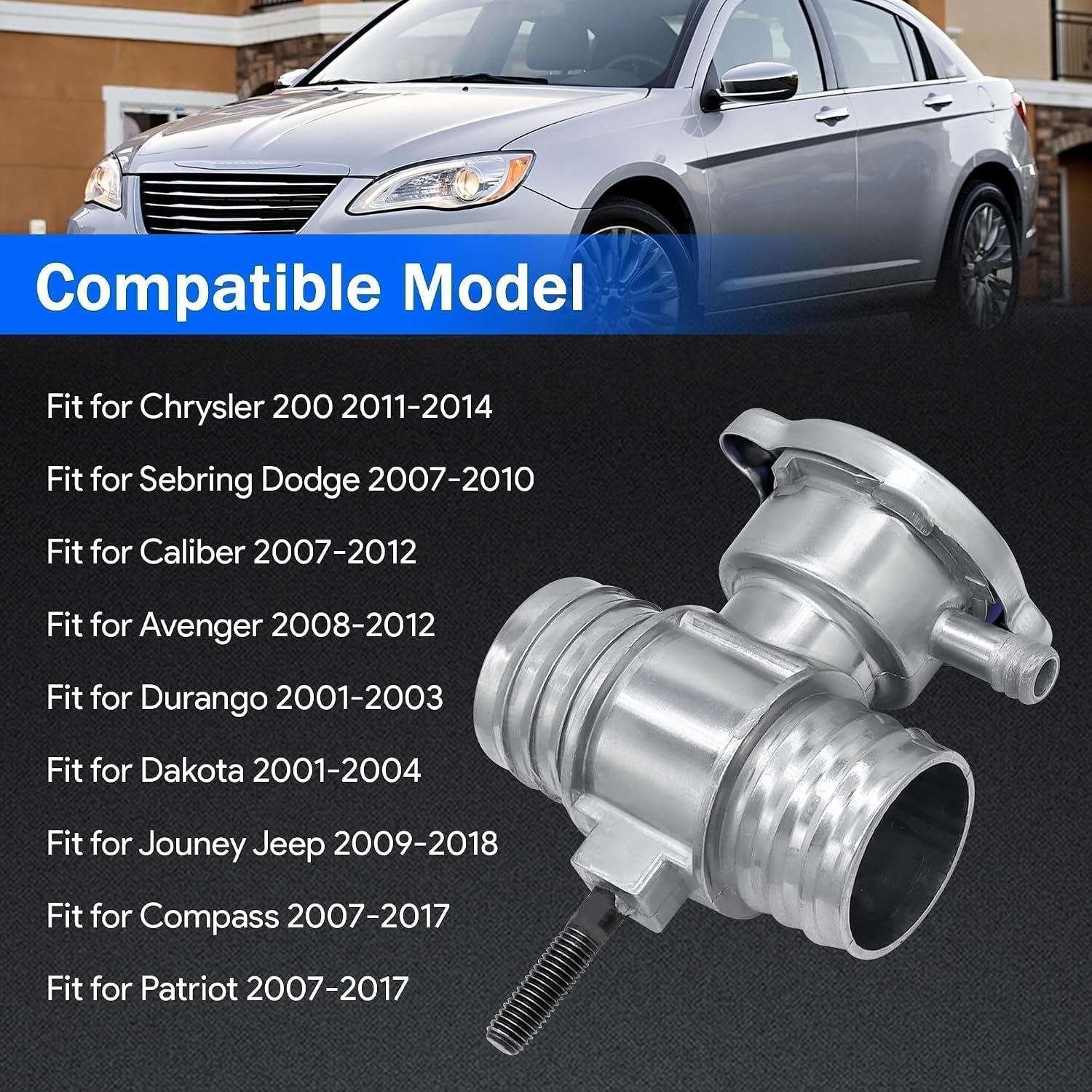 Aluminium Radiator Hose Coolant Filler Neck 52028810AL 52029195AK 55116901AA Fit for Chrysler 200 Sebring for Dodge Caliber Avenger Durango Dakota for Jeep Compass Patriot 2007-2018