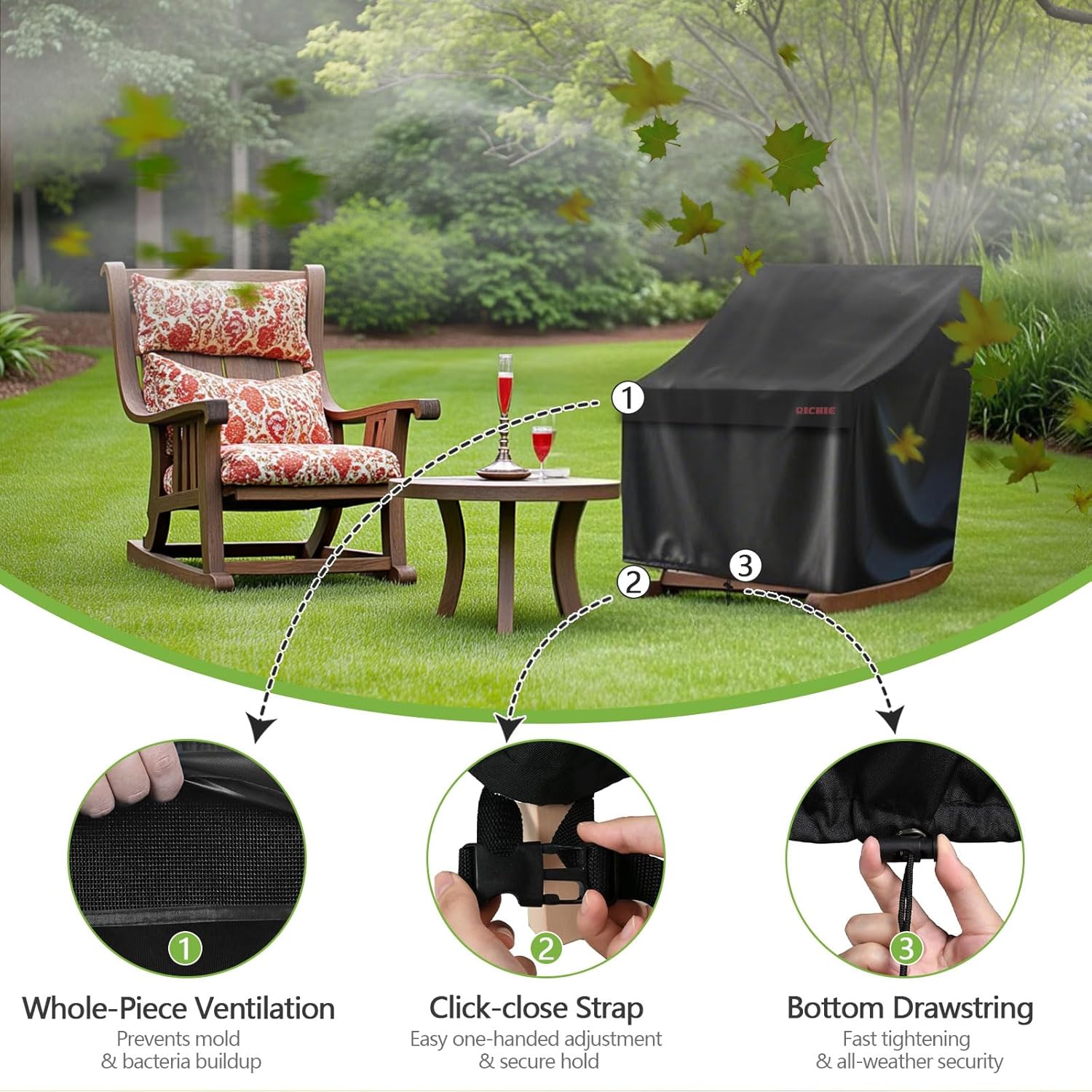 RICHIE Patio Chair Covers Waterproof, 600D Oxford Fabric Lounge Deep Seat Outdoor Furniture Covers with Air Vents, Fits 38"W x 40"D x 31"H (Black，2 Pack)