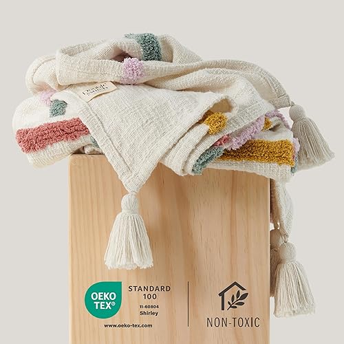 Miniatura 2 de Double Stitch by Bedsure Manta copetuda 100% algodón para sofá, hecha a mano en la India, manta decorativa de alta calidad con borlas, manta de