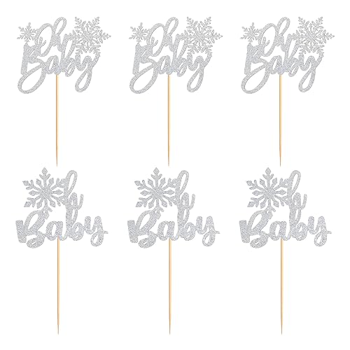Miniatura 9 de Ercadio Paquete de 24 adornos de copos de nieve para cupcakes Oh Baby con purpurina plateada de copo de nieve Oh Baby para cupcakes de invierno