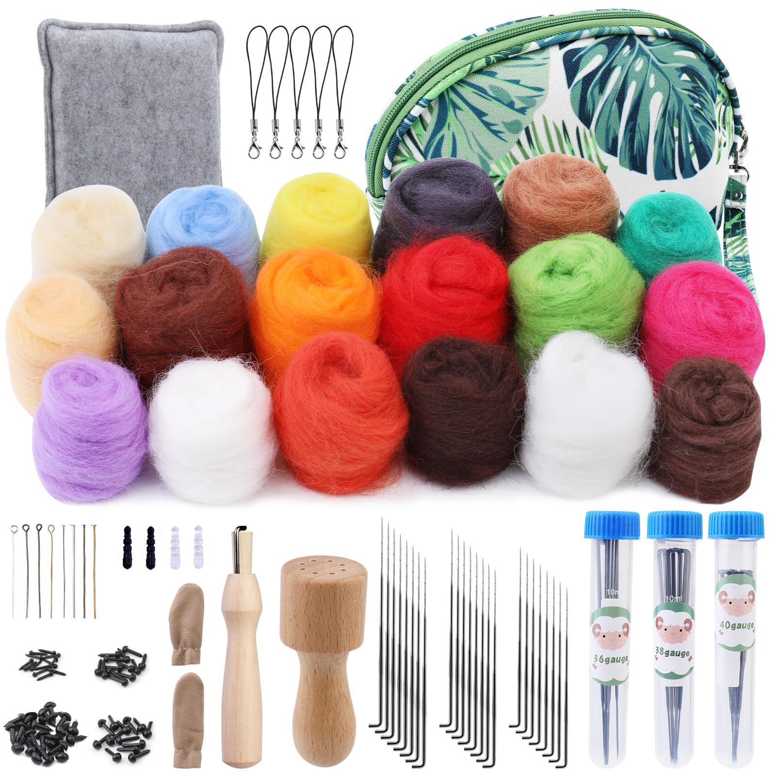 KAMAIKA Nadelfilz Set, 18 Farben Filzwolle Nadelfilzen Starter Kit Mit Filznadeln Zum Trockenfilzen Filz Wolle Roving Filzwerkzeugen Für Anfänger Filzwolle Nassfilzen DIY Handwerk
