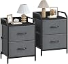 Bedside Tables, Bedside Cabinets Set of 2, Nightstand With Large Capacity Fabric Bedside Drawers, Metal Frame With Wooden Top, 2 Drawer Storage Bed Side Table For Bedroom, Deep Grey