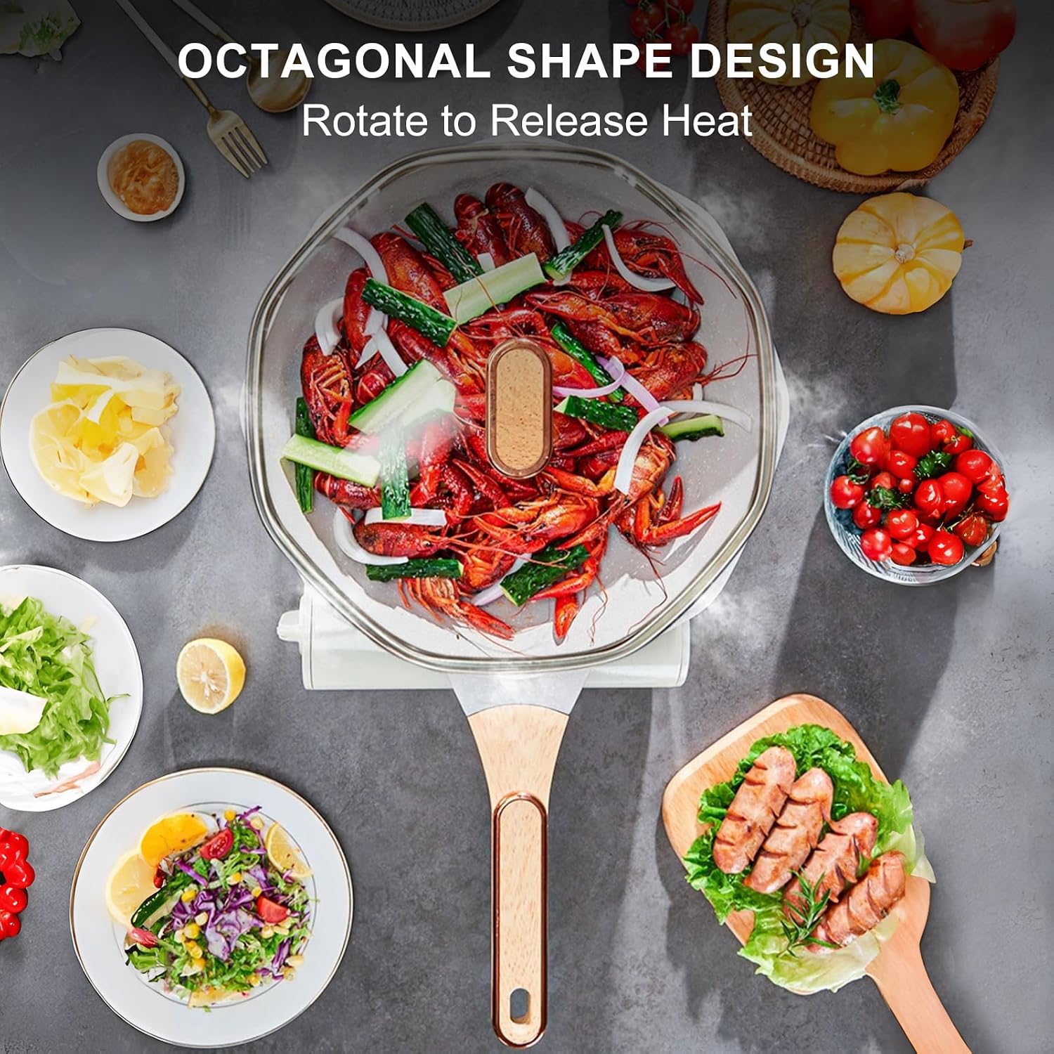 Octagonal Pan with Food on a Table