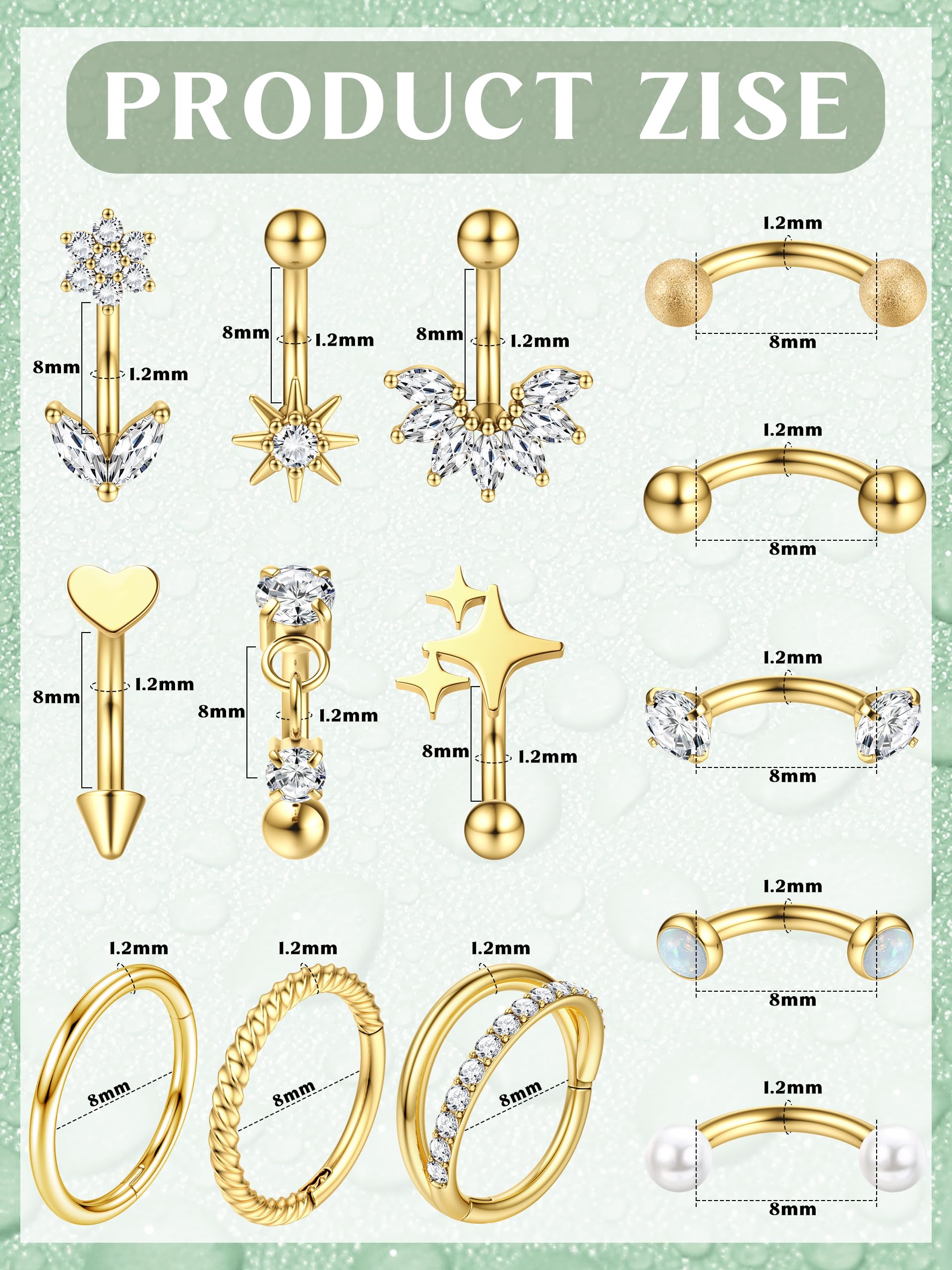 MILACOLATO 14 szt. Rook Eye Brow Piercing biżuteria dla kobiet