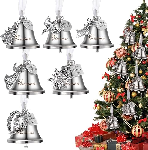 Jenaai Juego de 12 adornos de campana de Navidad, adorno colgante de árbol de Navidad, adorno de campana de metal con los mejores deseos,