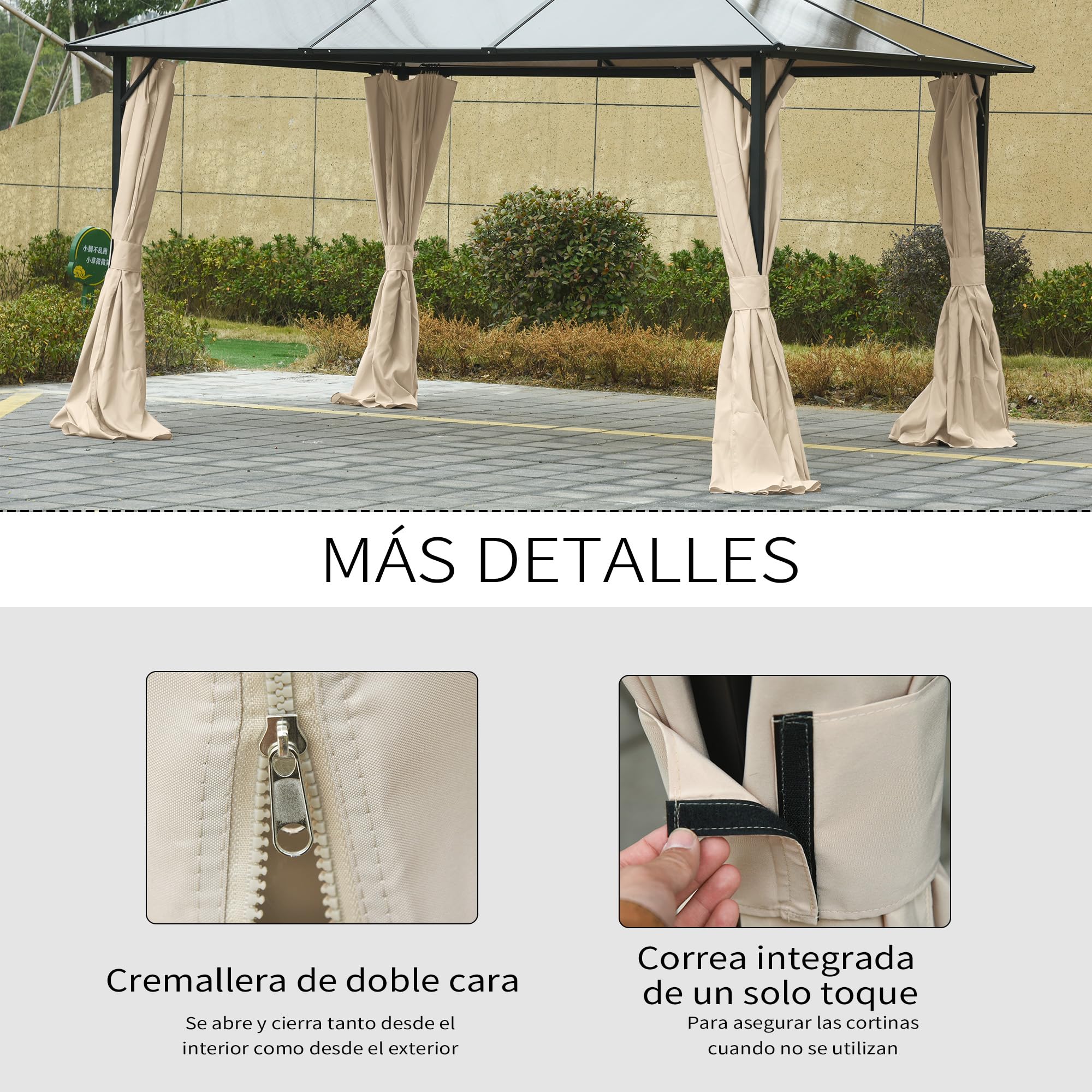 Outsunny 4 Paredes Laterales para Cenador 3,5x2 m Laterales de Carpa con Ganchos Cortinas sin Ventanas Reemplazo Lateral para Carpa de Jardín Exterior Fiesta Beige