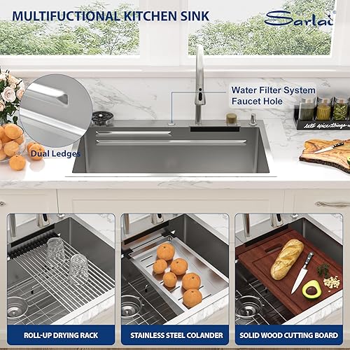 Miniatura 32 de Sarlai Fregadero de barra de 21 gotas de acero inoxidable - Fregadero de cocina de 21 x 20 pulgadas, estación de trabajo de montaje superior, acero