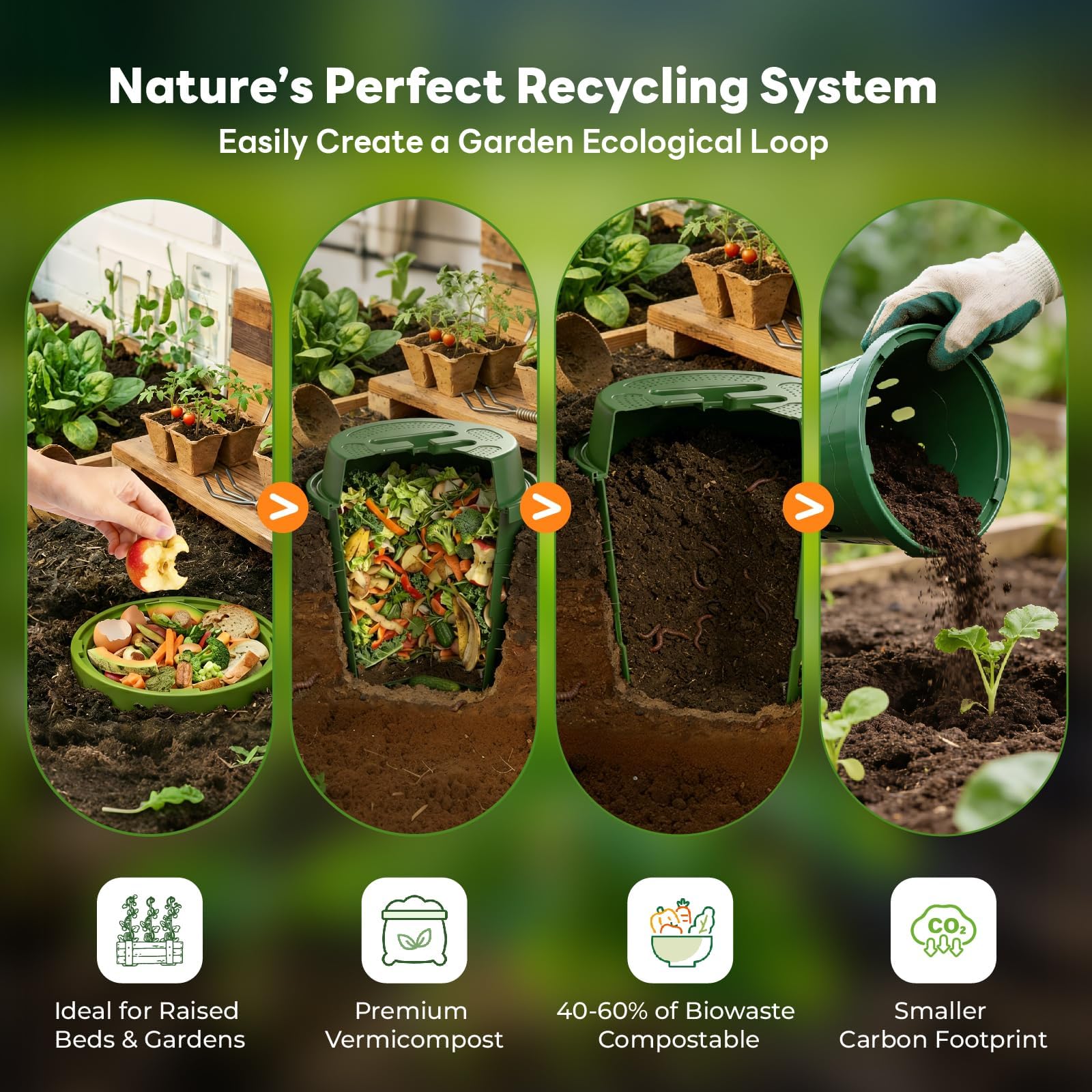Lot de 3 fermes souterraines de 8 l avec couvercle, bac à compost en PVC avec trou de ventilation, kit de démarrage de vermiers organiques pour l'amélioration du sol des plantes, composteur