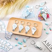 Vista 4 de Wesiti 36 juegos de llaveros para baby shower, con cortaúñas y abridor de botellas, tarjeta de agradecimiento y bolsa de organza