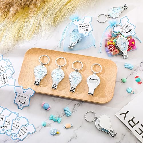 Miniatura 4 de Wesiti Llavero con cortaúñas y abridor de botellas, tarjeta de agradecimiento y bolsa de organza, Azul, Niño