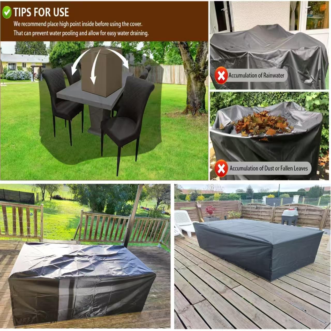 Housse Salon de Jardin Exterieur,182x104x75cm/LxWxH Housse de Protection pour Mobilier, 600D Oxford Bâche pour Table, Jardin en Rotin avec Boucle Coupe-Vent et Cordon de Serrage