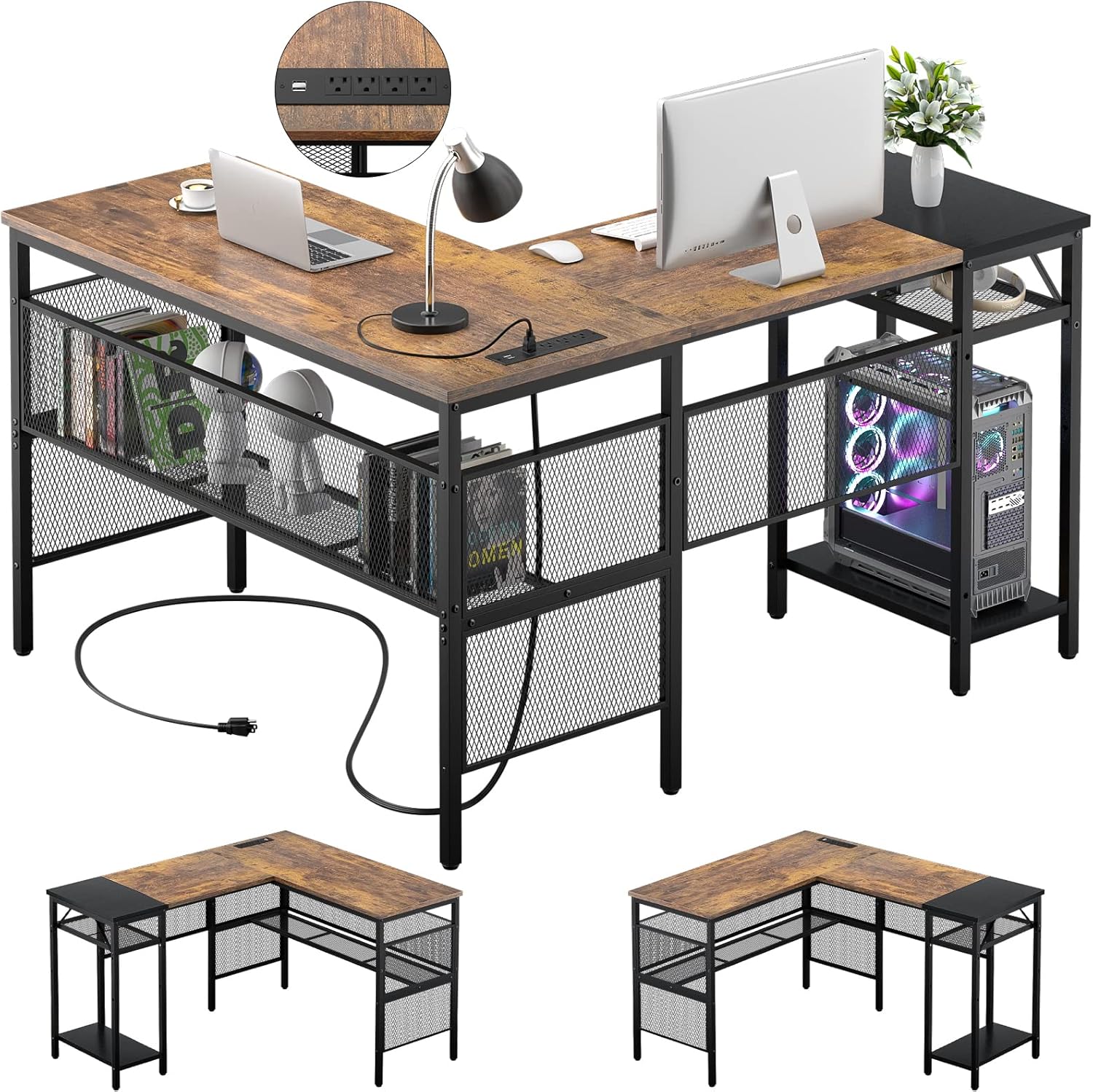 Buy Unikito L Shaped Desk with USB Charging Port and Power Outlet, Reversible LShaped Corner